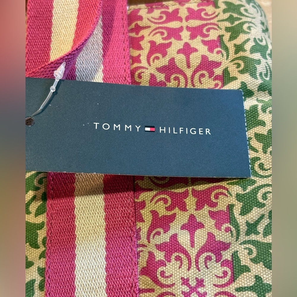 TOMMY HILFIGER Colorful Fabric And Faux Leather Satchel Handbag Shoulder Bag NWT - Picture 12 of 14